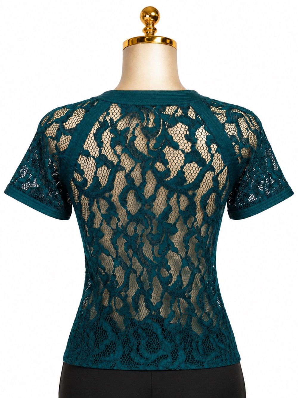 Dynamite Teal Lace Blouse Size S Sheer Short Sleeve Top - Picture 3 of 5